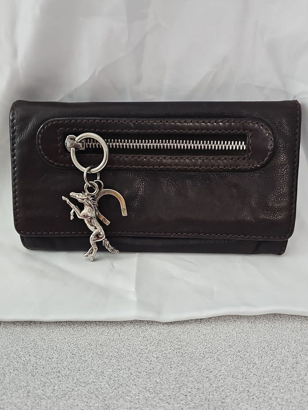 Chloe Brown Leather Wallet with Silver Horse Charm